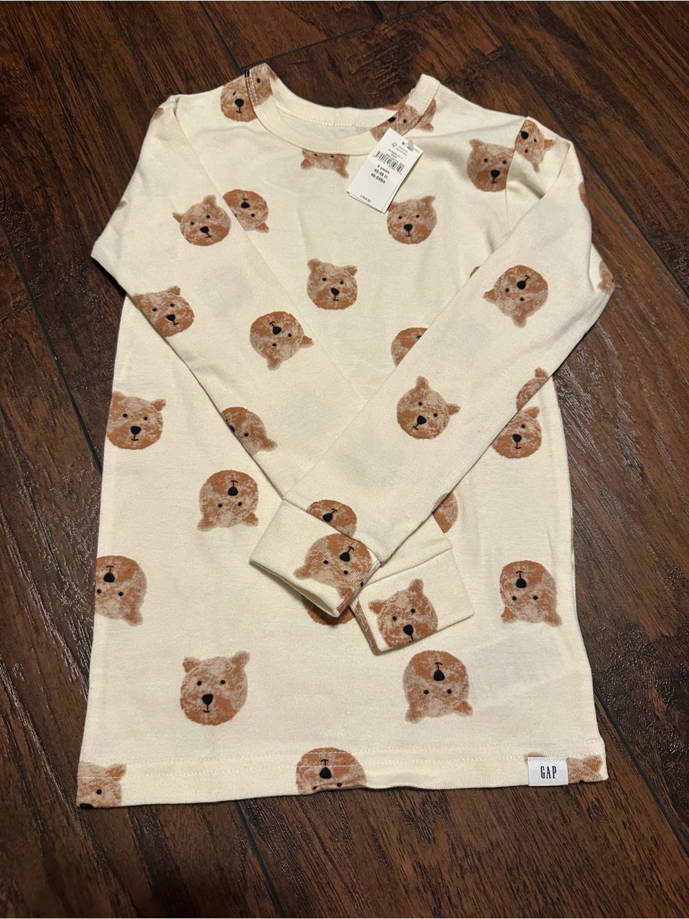 GAP Cream Long-Sleeve Top with Brown Bear Print
